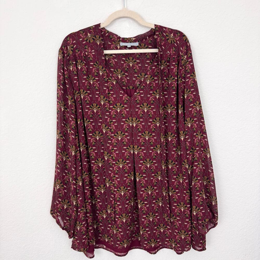 Daniel Rainn Womens Blouse Top Size 4X Floral Flowy Autumn Office Red